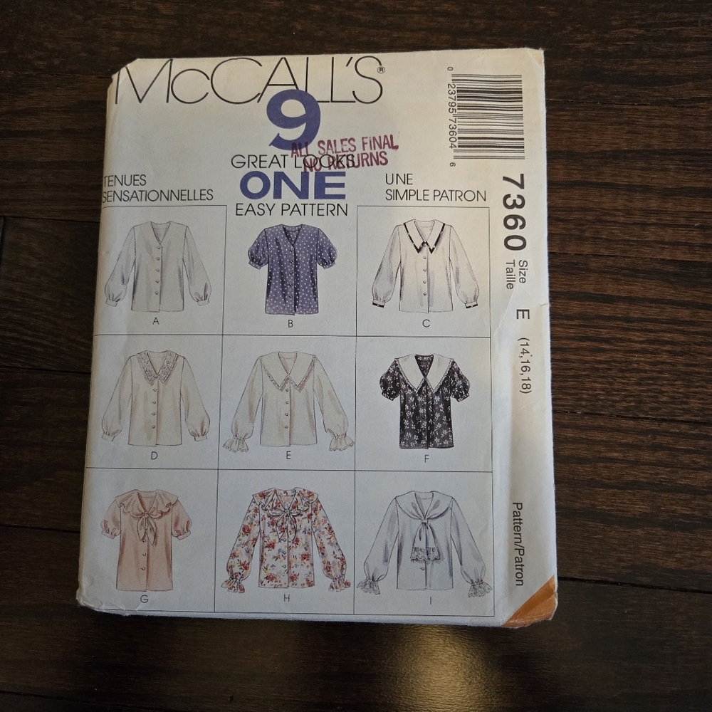 Women's McCall's shirt pattern